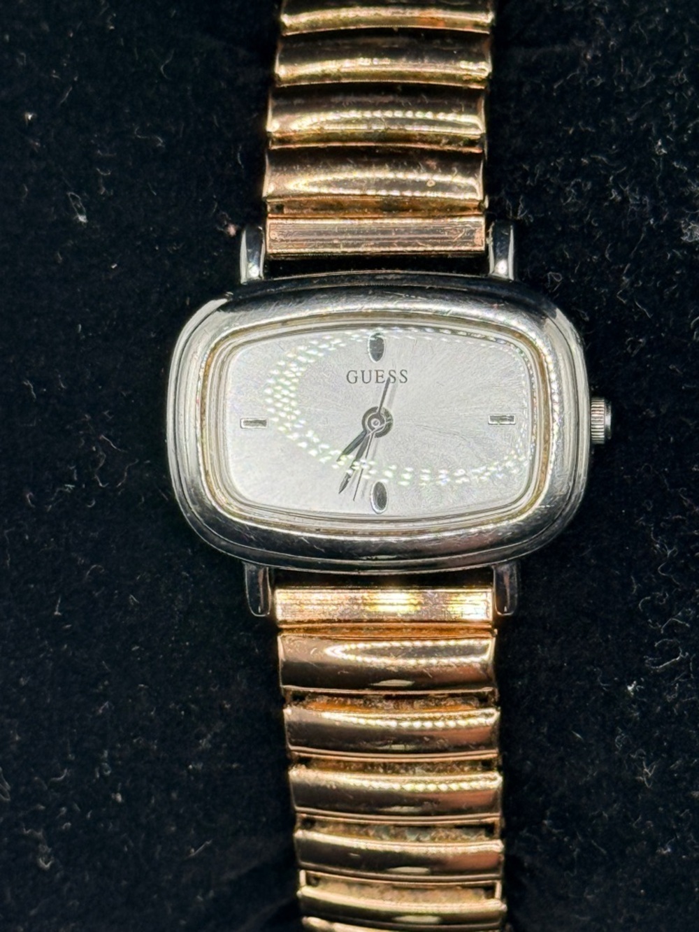 Guess I65198L2 Womens Two Tone Watch Silver Case Gold Stretch Band